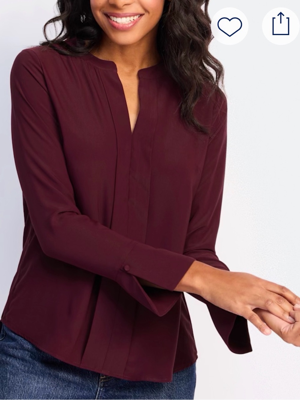41 Hawthorn Womens Burgundy Band Collar Button-Front Blouse